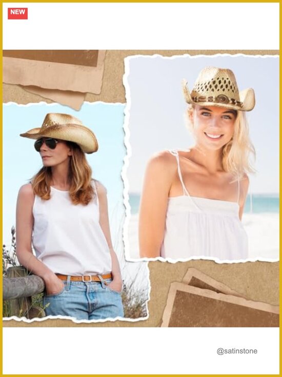 Straw Cowboy Hat with 5 Detachable Bands Adjustable main image 5